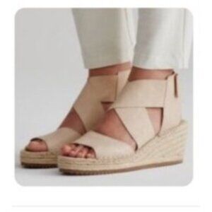 Eileen Fisher Womens Willow Beige Leather Espadrille shoes Size 7.5 Sandals